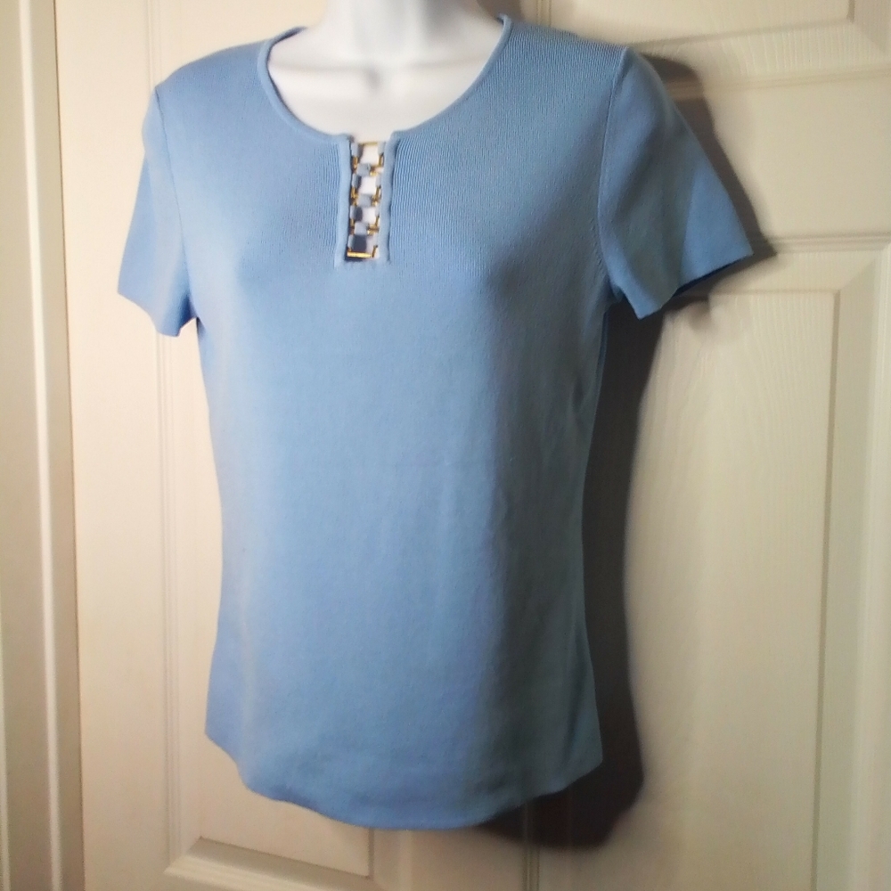 1S  Cable & gauge  Short Sleeve top Powder Blue Silver Accent…